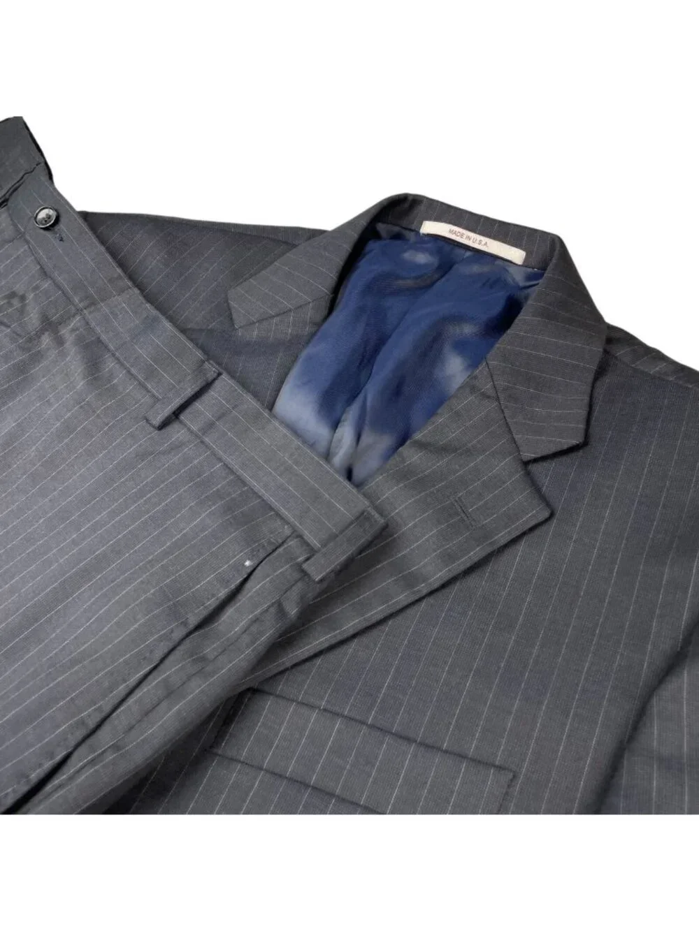 Hickey Freeman Men’s Milburn 100% Wool Suit Navy Stripe • USA • 44L | 38x30